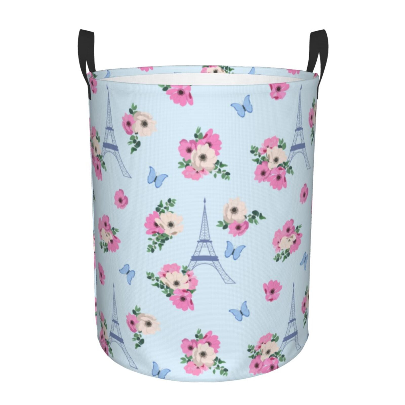 Large Laundry Basket with Handles - Tower flower Butterfly Kids Baby Dirty Clothes Laundry Hamper for Bedroom Aesthetic
