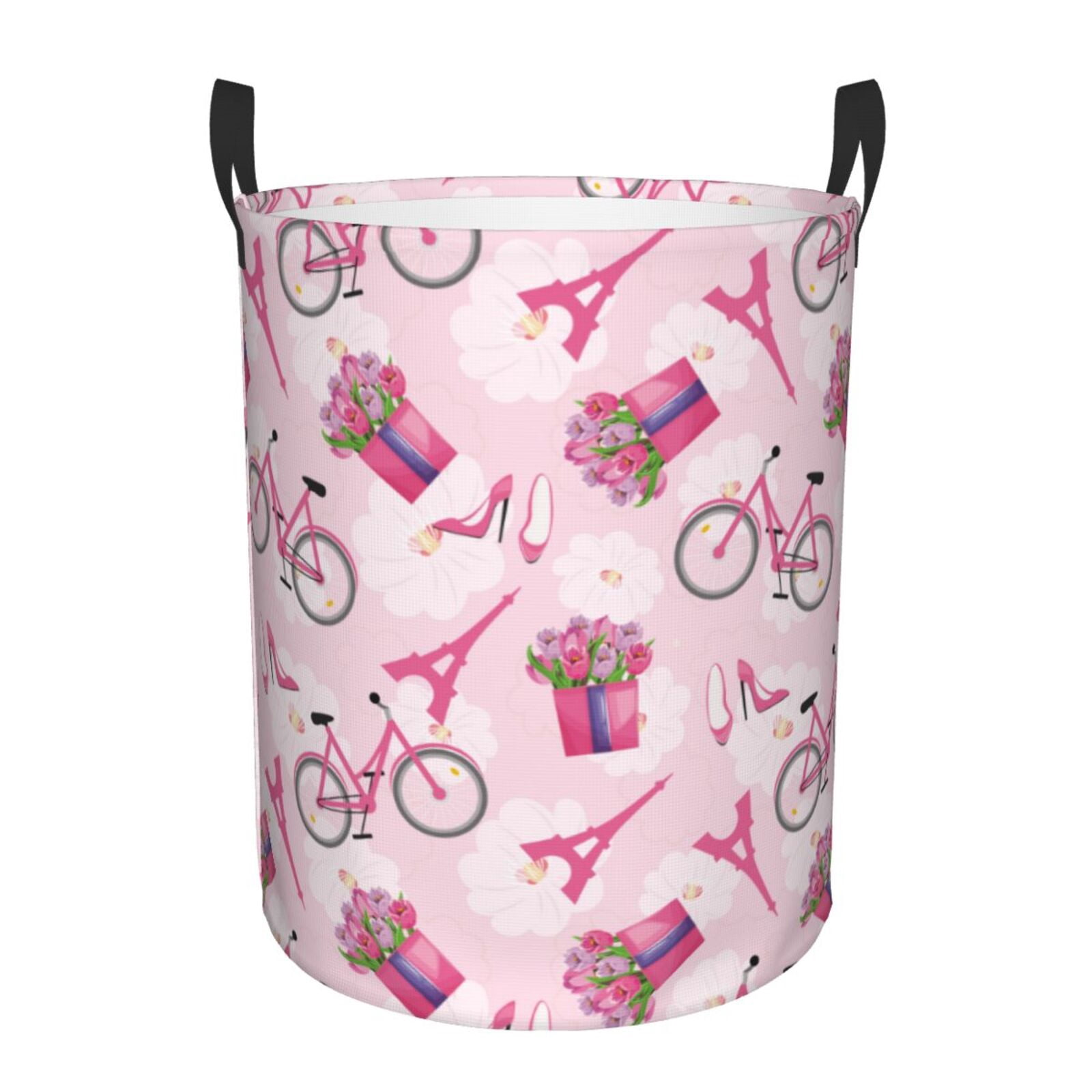 Large Laundry Basket with Handles - Tower flower pink Kids Baby Dirty Clothes Laundry Hamper for Bedroom Aesthetic