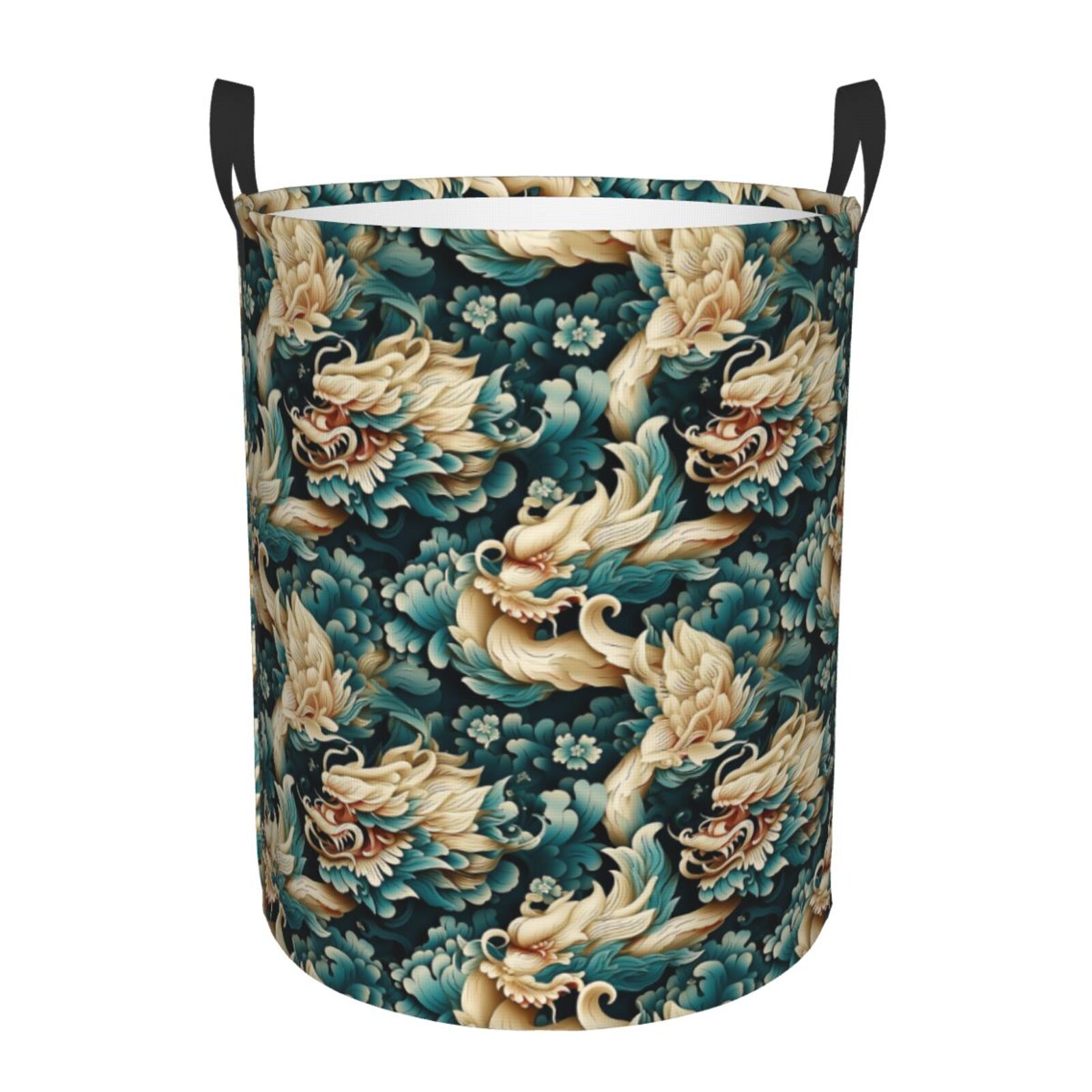 Large Laundry Basket with Handles - Traditional Clouds Dragon Kids Baby Dirty Clothes Laundry Hamper for Bedroom Aesthetic
