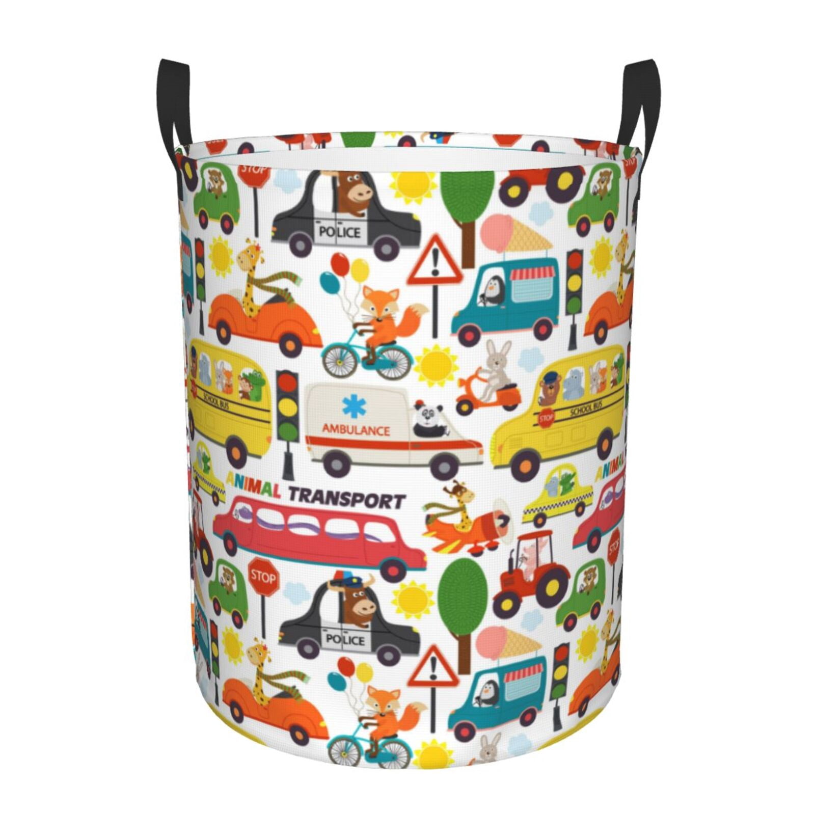 Large Laundry Basket with Handles - Transports with Animals Kids Baby Dirty Clothes Laundry Hamper for Bedroom Aesthetic