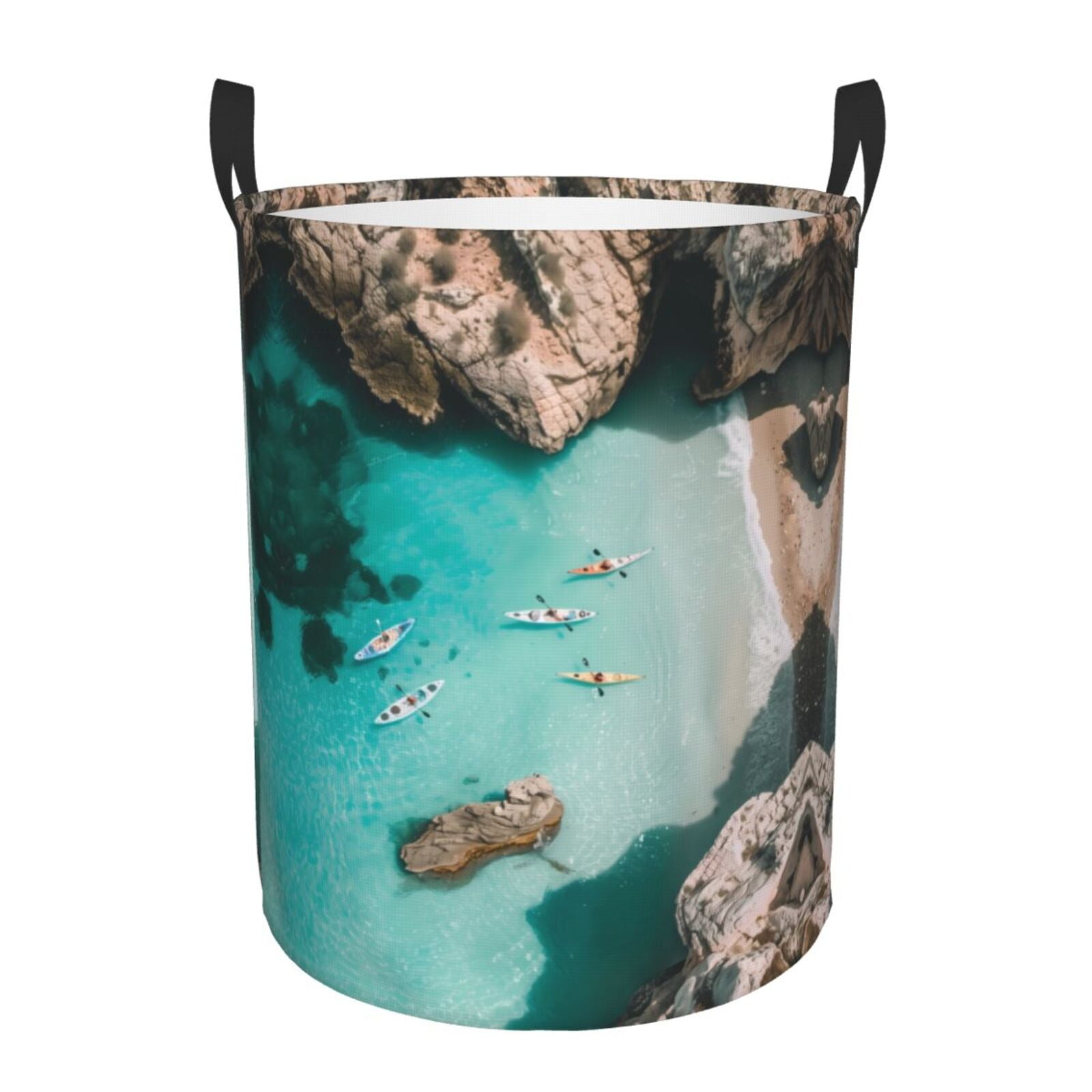 Large Laundry Basket with Handles - Turquoise Beach Kayaking Kids Baby Dirty Clothes Laundry Hamper for Bedroom Aesthetic