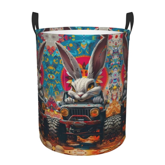 Large Laundry Basket with Handles - Vibrant Bunny Ride Kids Baby Dirty Clothes Laundry Hamper for Bedroom Aesthetic