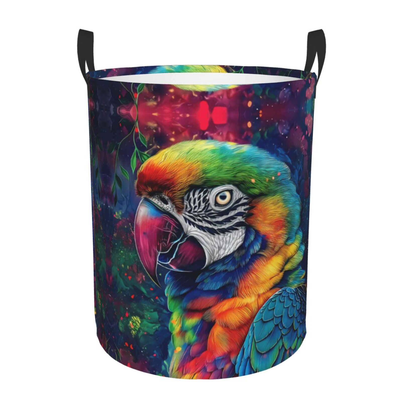 Large Laundry Basket with Handles - Vibrant Rainbow Parrot Fantasy Kids Baby Dirty Clothes Laundry Hamper for Bedroom Aesthetic