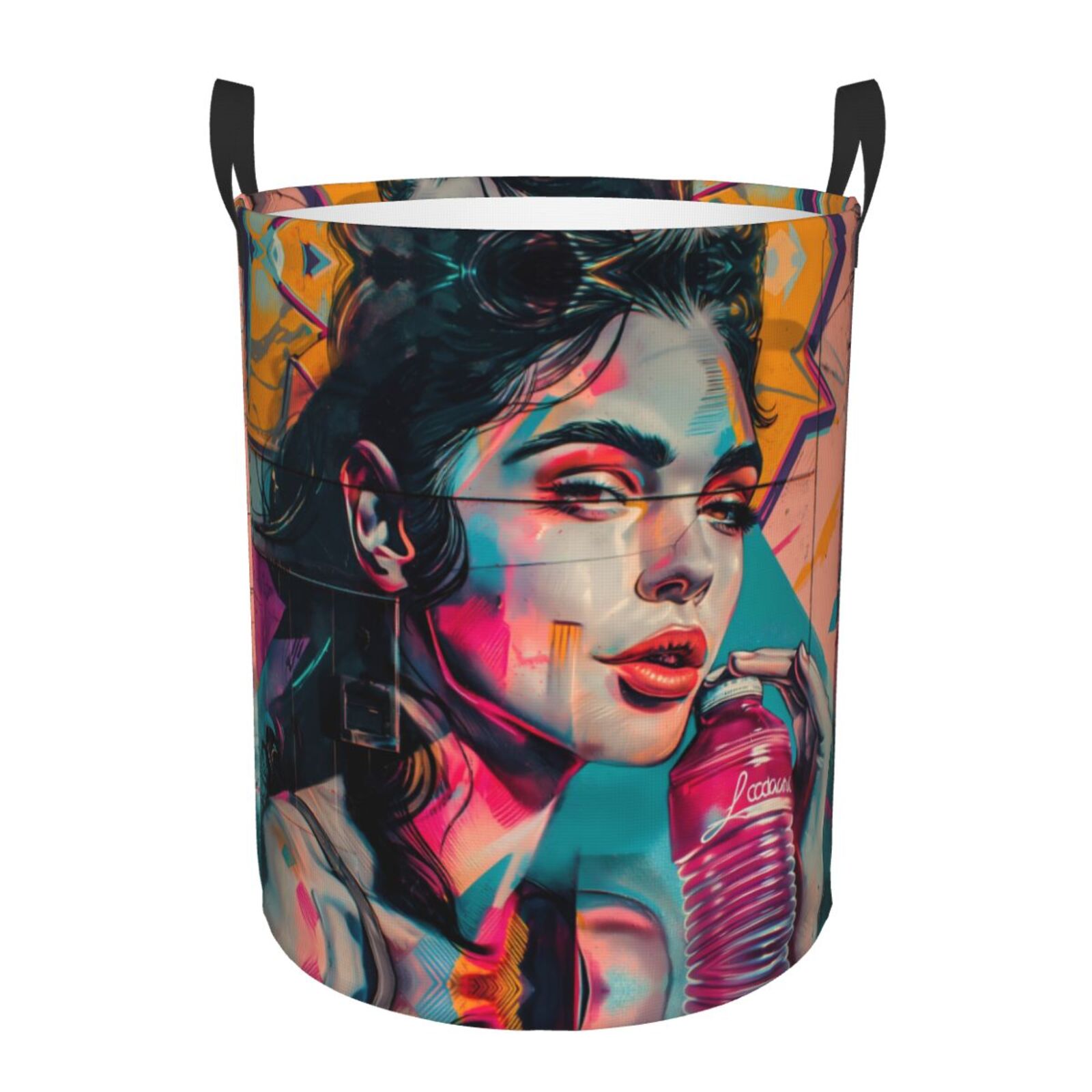 Large Laundry Basket with Handles - Vibrant Street Art Portrait Kids Baby Dirty Clothes Laundry Hamper for Bedroom Aesthetic