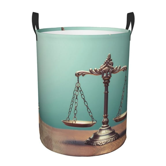 Large Laundry Basket with Handles - Vintage Brass Balance Scale Kids Baby Dirty Clothes Laundry Hamper for Bedroom Aesthetic