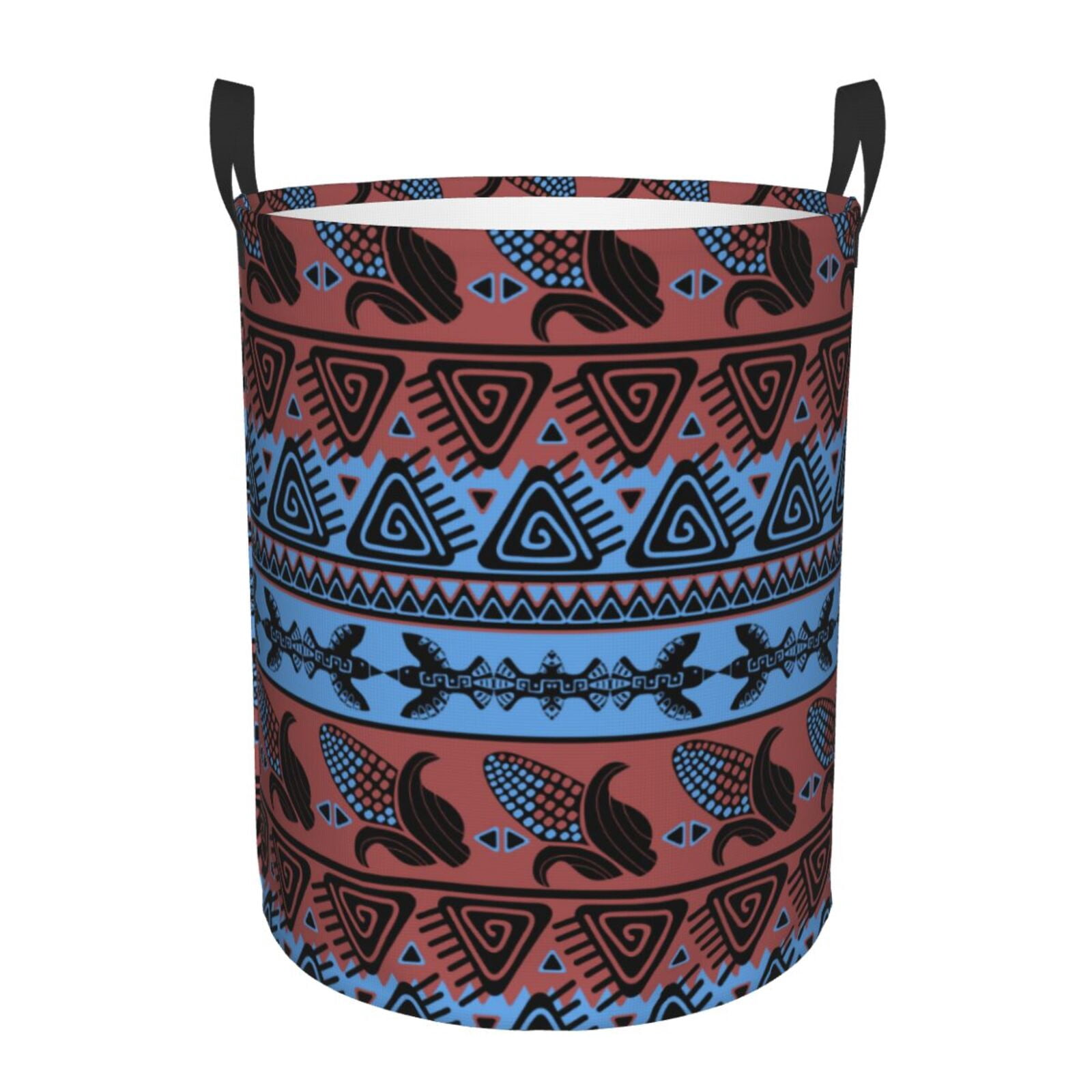 Large Laundry Basket with Handles - Vintage Corn Pattern in Red Blue Kids Baby Dirty Clothes Laundry Hamper for Bedroom Aesthetic