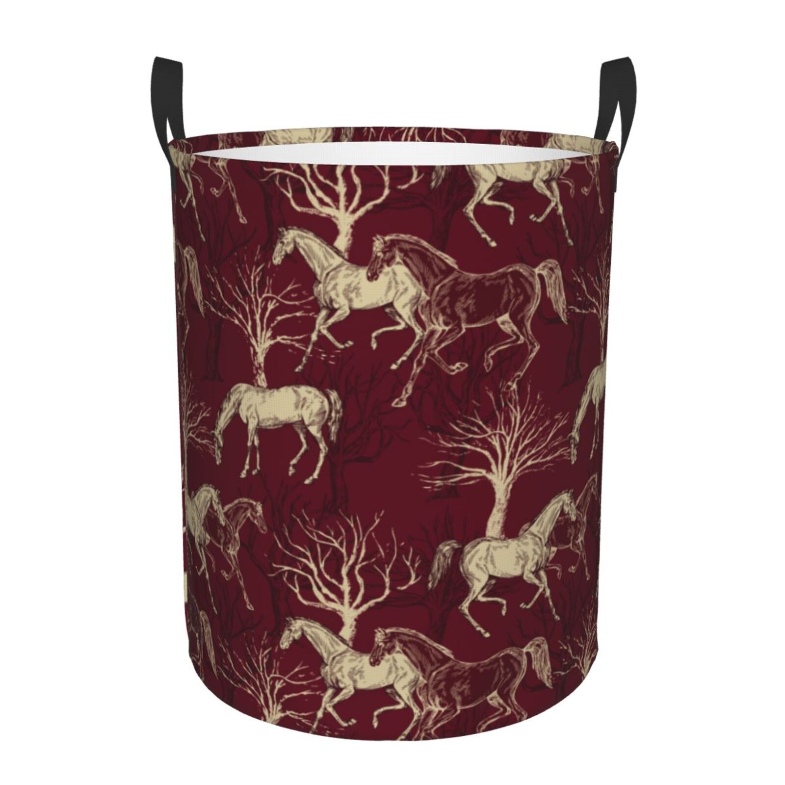 Large Laundry Basket with Handles - Vintage Cute Horse Dead Tree Kids Baby Dirty Clothes Laundry Hamper for Bedroom Aesthetic