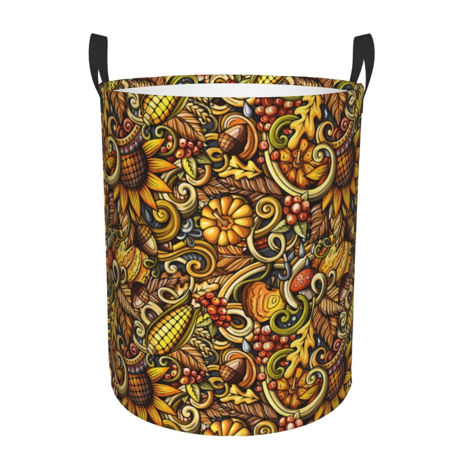 Large Laundry Basket with Handles - Vintage Sunflower and Corn Autumn Kids Baby Dirty Clothes Laundry Hamper for Bedroom Aesthetic