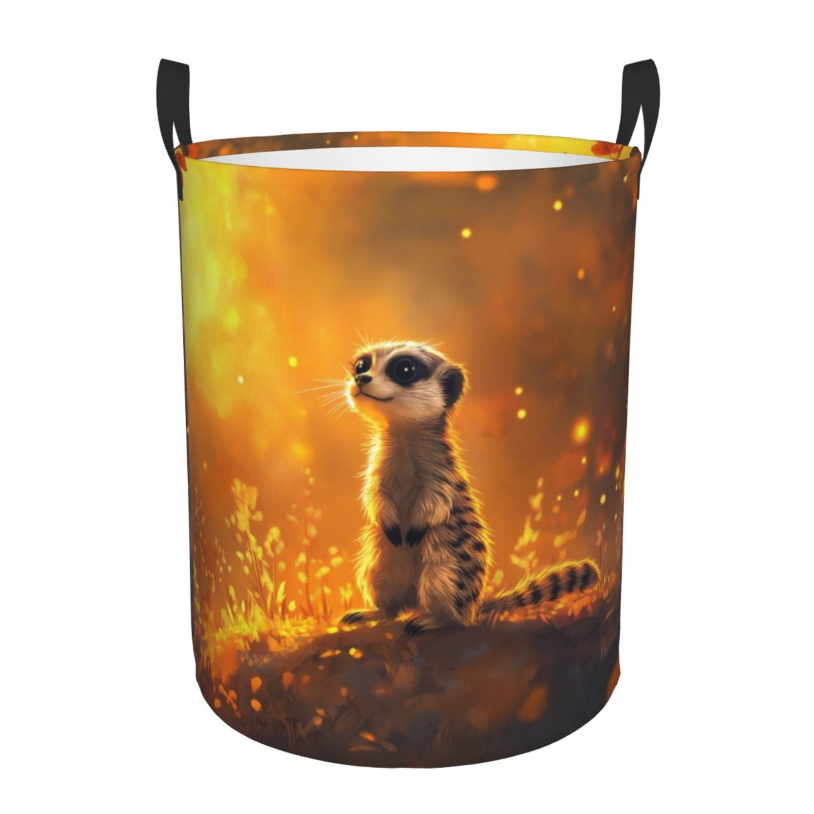 Large Laundry Basket with Handles - Warm Autumn Maple Leaf Meerkat Kids Baby Dirty Clothes Laundry Hamper for Bedroom Aesthetic