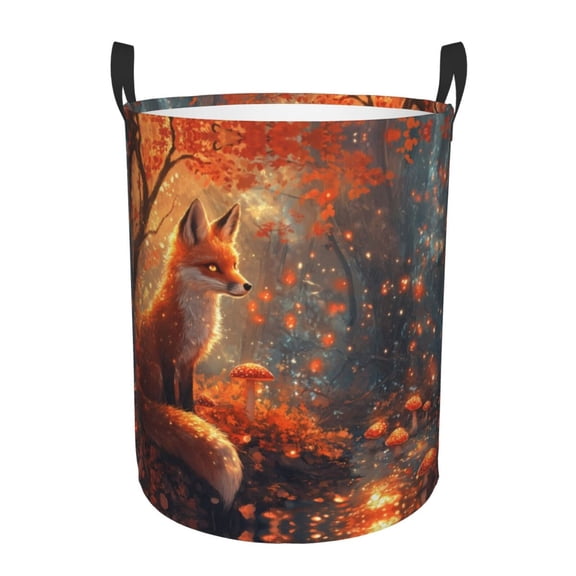 Large Laundry Basket with Handles - Warm Yellow Autumn Maple Tree Fox Kids Baby Dirty Clothes Laundry Hamper for Bedroom Aesthetic
