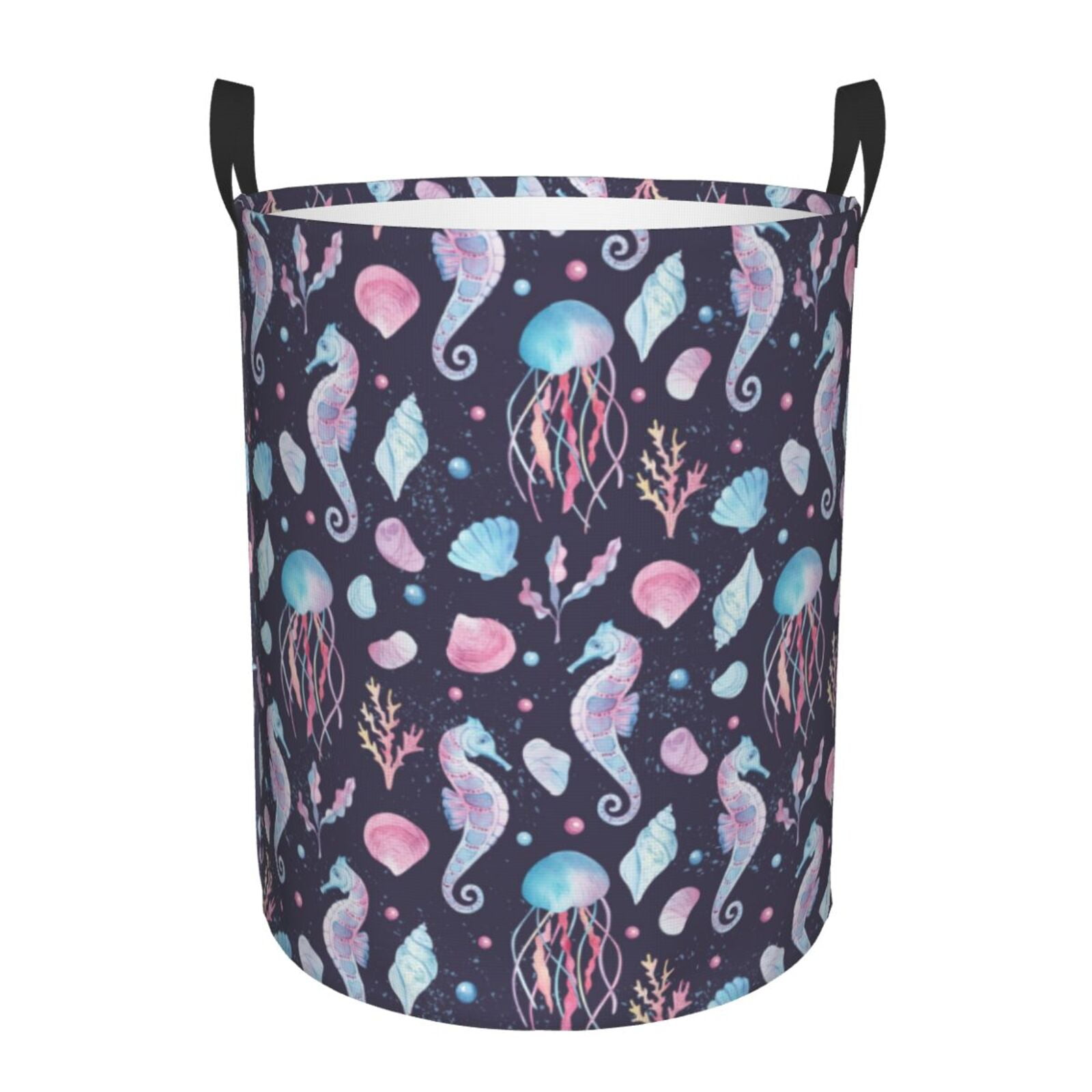 Large Laundry Basket with Handles - Watercolor Marine Animals Kids Baby Dirty Clothes Laundry Hamper for Bedroom Aesthetic