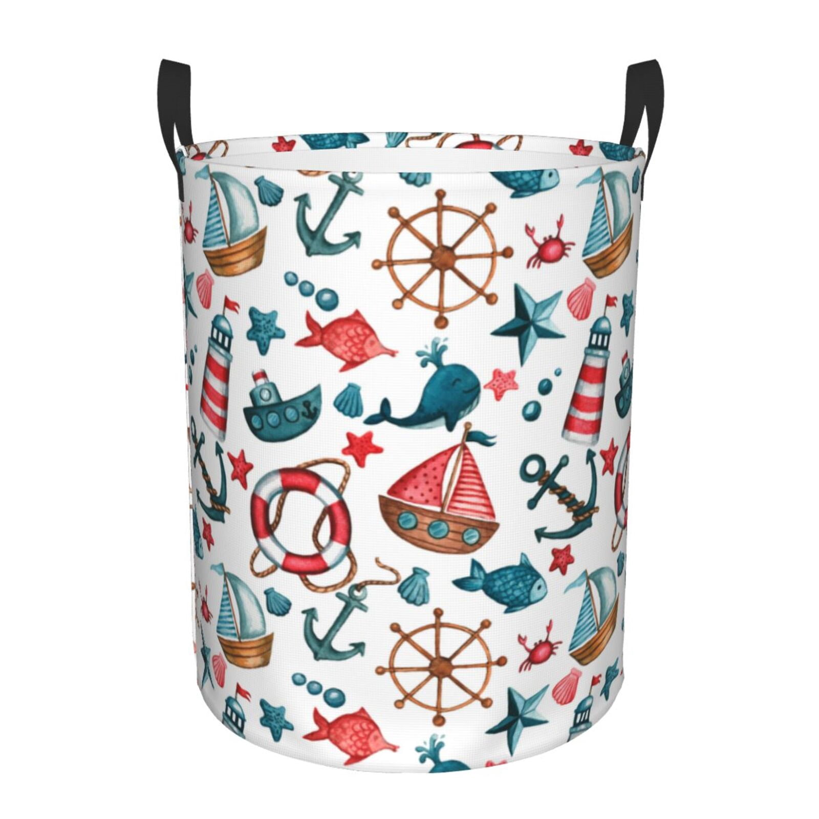 Large Laundry Basket with Handles - Watercolor Marine Kids Baby Dirty Clothes Laundry Hamper for Bedroom Aesthetic