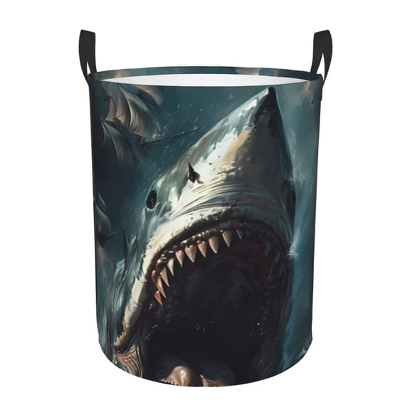 Large Laundry Basket with Handles - Wave Sailboat Shark Kids Baby Dirty Clothes Laundry Hamper for Bedroom Aesthetic