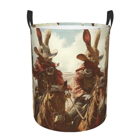Large Laundry Basket with Handles - Western Rabbit Cowboy Kids Baby Dirty Clothes Laundry Hamper for Bedroom Aesthetic