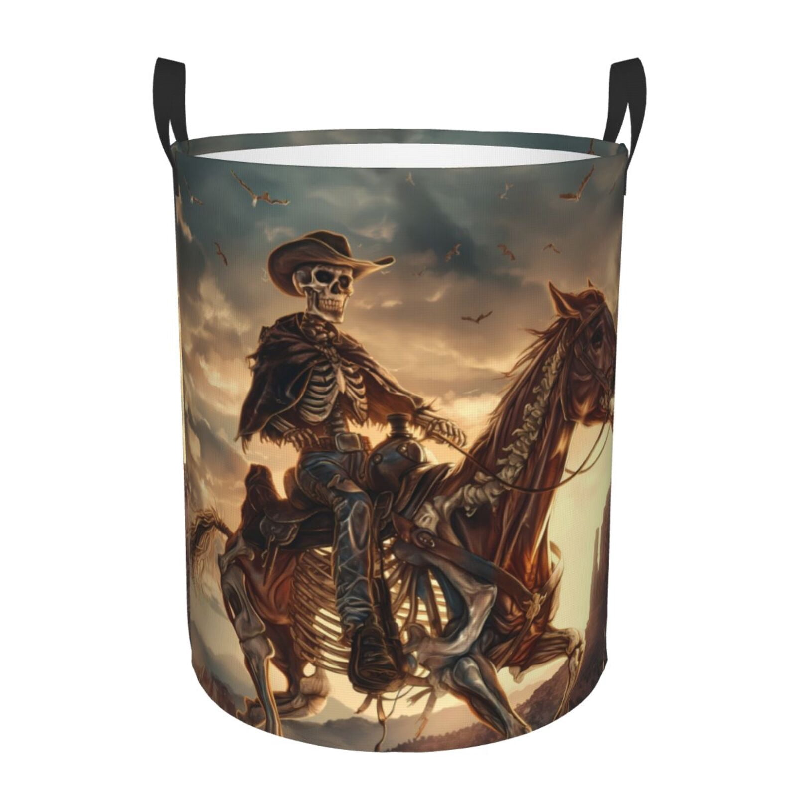 Large Laundry Basket with Handles - Western Skeleton Cowboy Horse Kids Baby Dirty Clothes Laundry Hamper for Bedroom Aesthetic