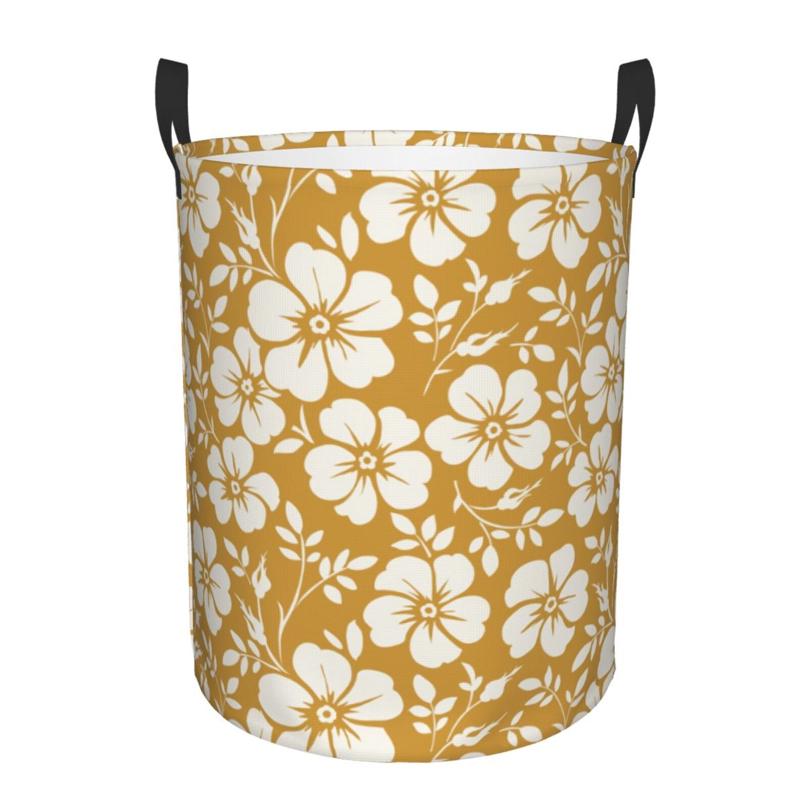 Large Laundry Basket with Handles - White Leaves Rose Flowers Kids Baby Dirty Clothes Laundry Hamper for Bedroom Aesthetic