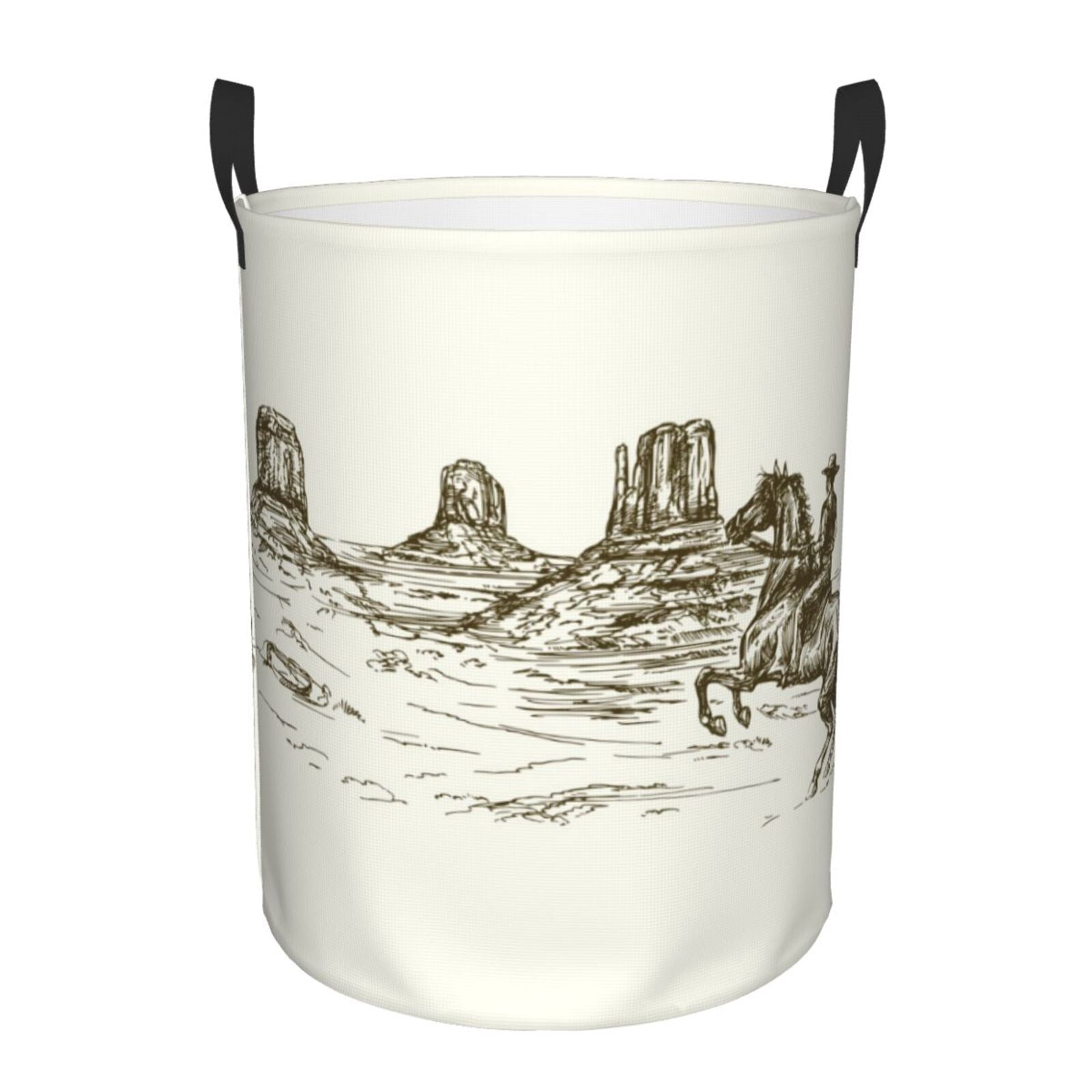 Large Laundry Basket with Handles - Wild West Desert With Cowboy Kids Baby Dirty Clothes Laundry Hamper for Bedroom Aesthetic