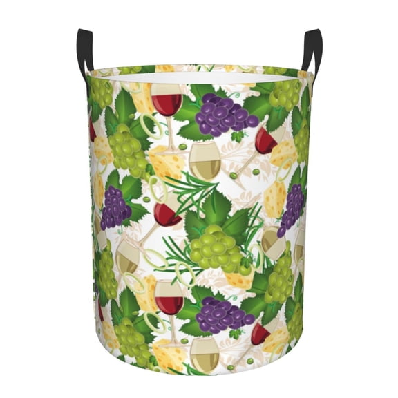 Large Laundry Basket with Handles - Wine Bottle Grape Kids Baby Dirty Clothes Laundry Hamper for Bedroom Aesthetic