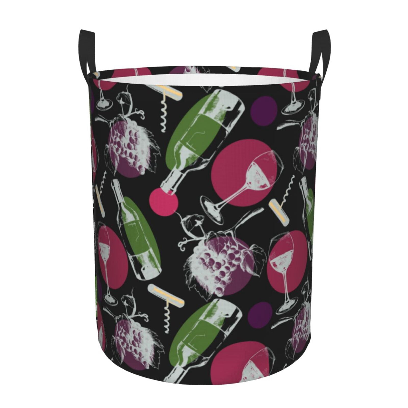 Large Laundry Basket with Handles - Wine Bottle Print No.9019 Kids Baby Dirty Clothes Laundry Hamper for Bedroom Aesthetic