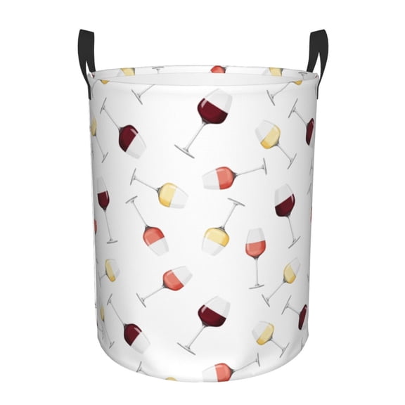 Large Laundry Basket with Handles - Wine Champagne Glasses Print Kids Baby Dirty Clothes Laundry Hamper for Bedroom Aesthetic