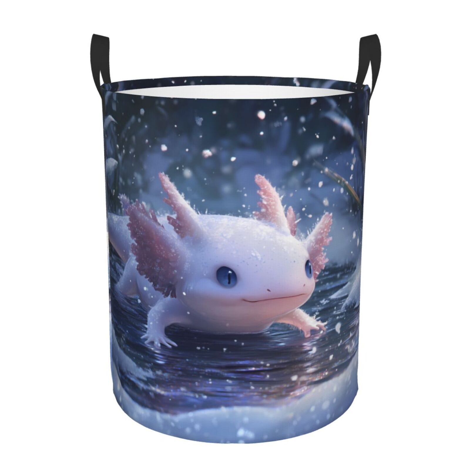Large Laundry Basket with Handles - Winter Axolotl in Frozen Pond B Kids Baby Dirty Clothes Laundry Hamper for Bedroom Aesthetic