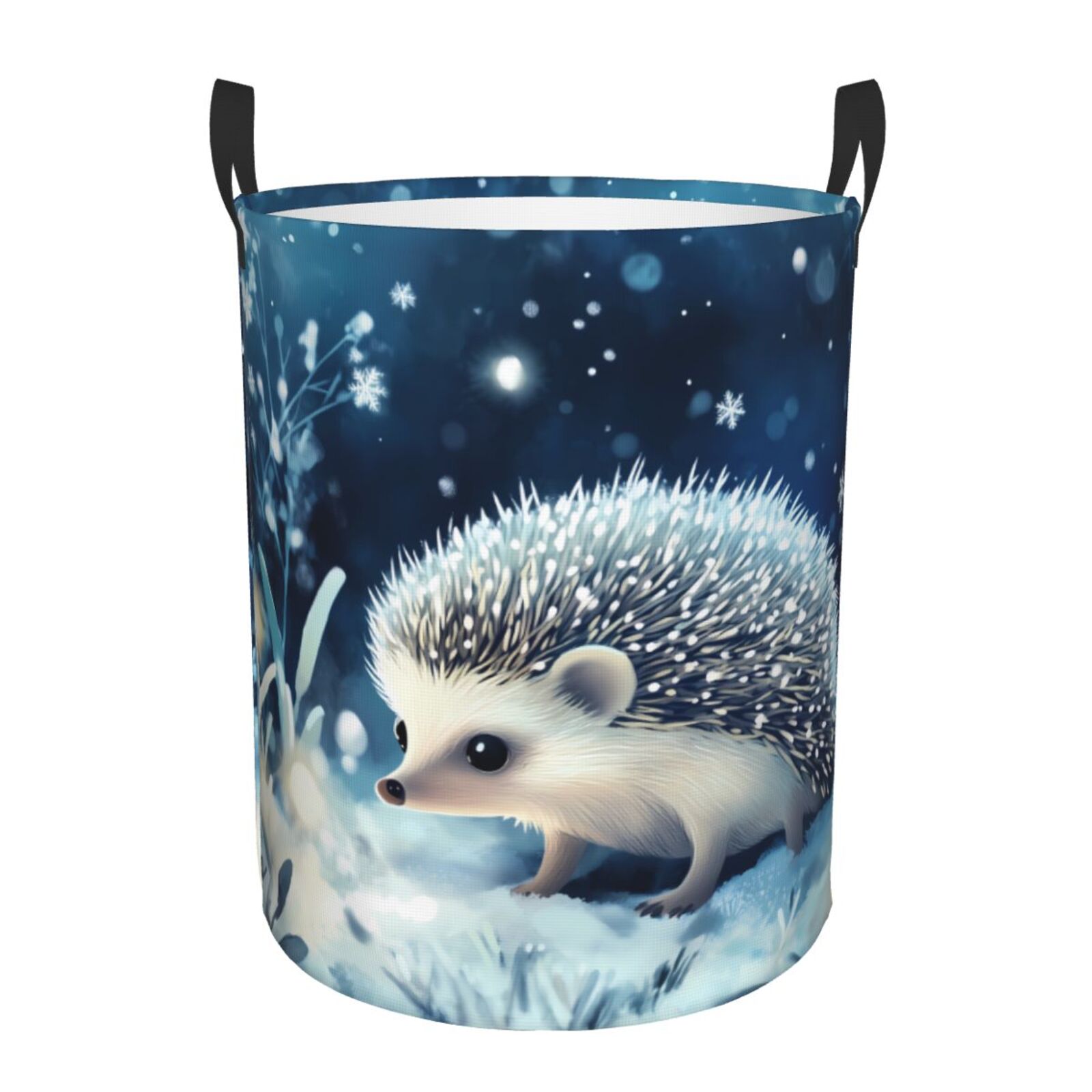 Large Laundry Basket with Handles - Winter Hedgehog Snowflakes Kids Baby Dirty Clothes Laundry Hamper for Bedroom Aesthetic