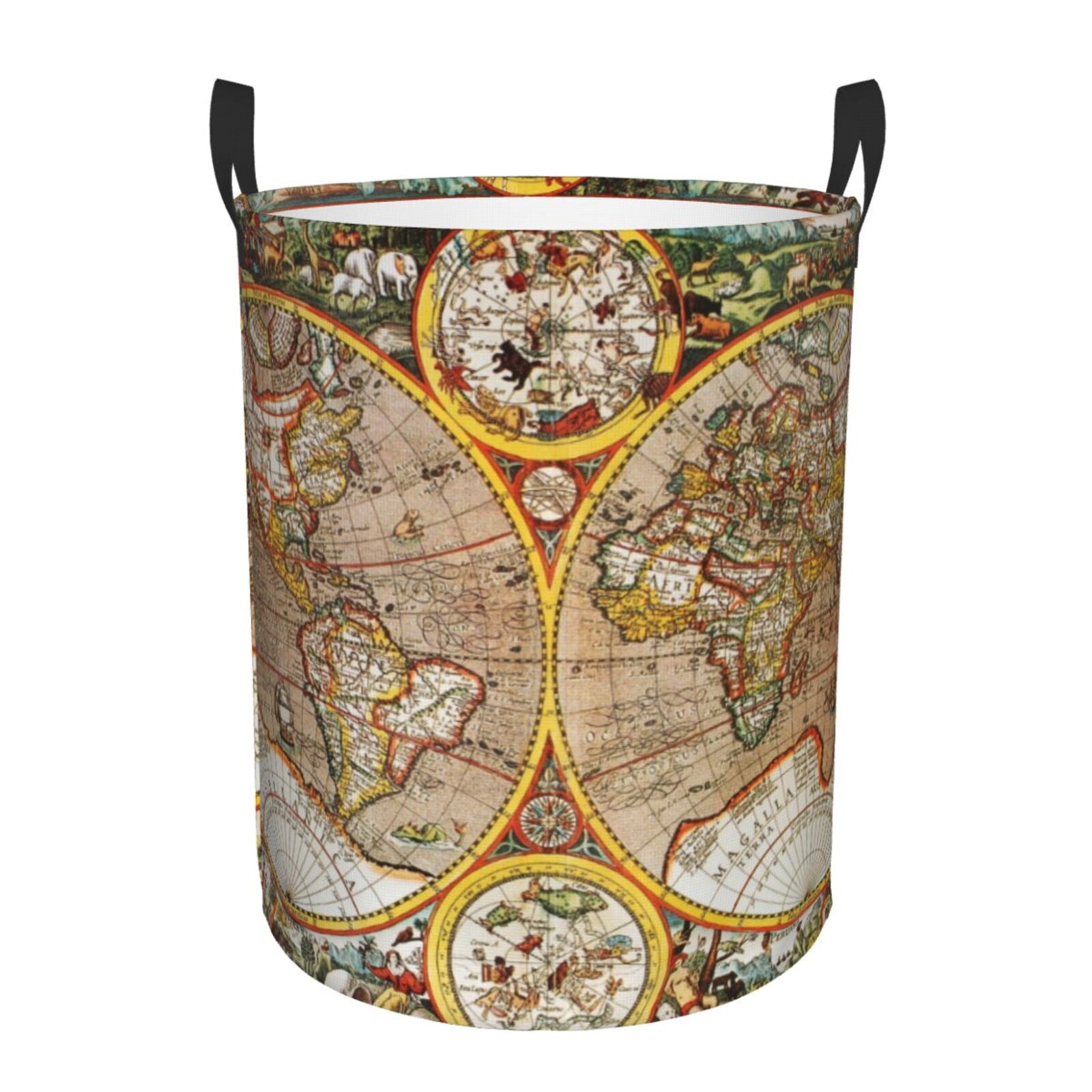 Large Laundry Basket with Handles - World Map (3) Kids Baby Dirty Clothes Laundry Hamper for Bedroom Aesthetic