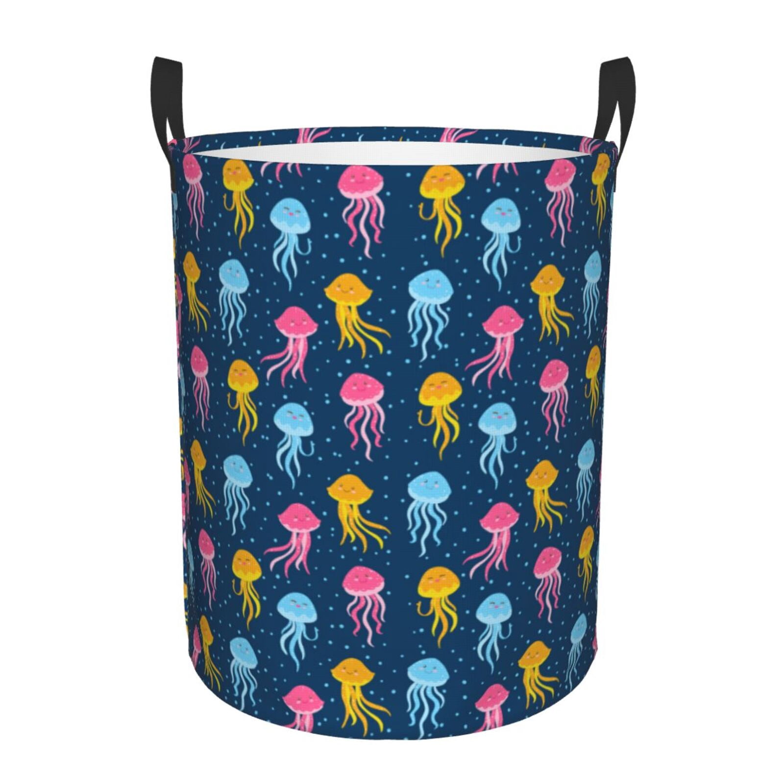 Large Laundry Basket with Handles - Yellow Blue Pink Jellyfish Kids Baby Dirty Clothes Laundry Hamper for Bedroom Aesthetic