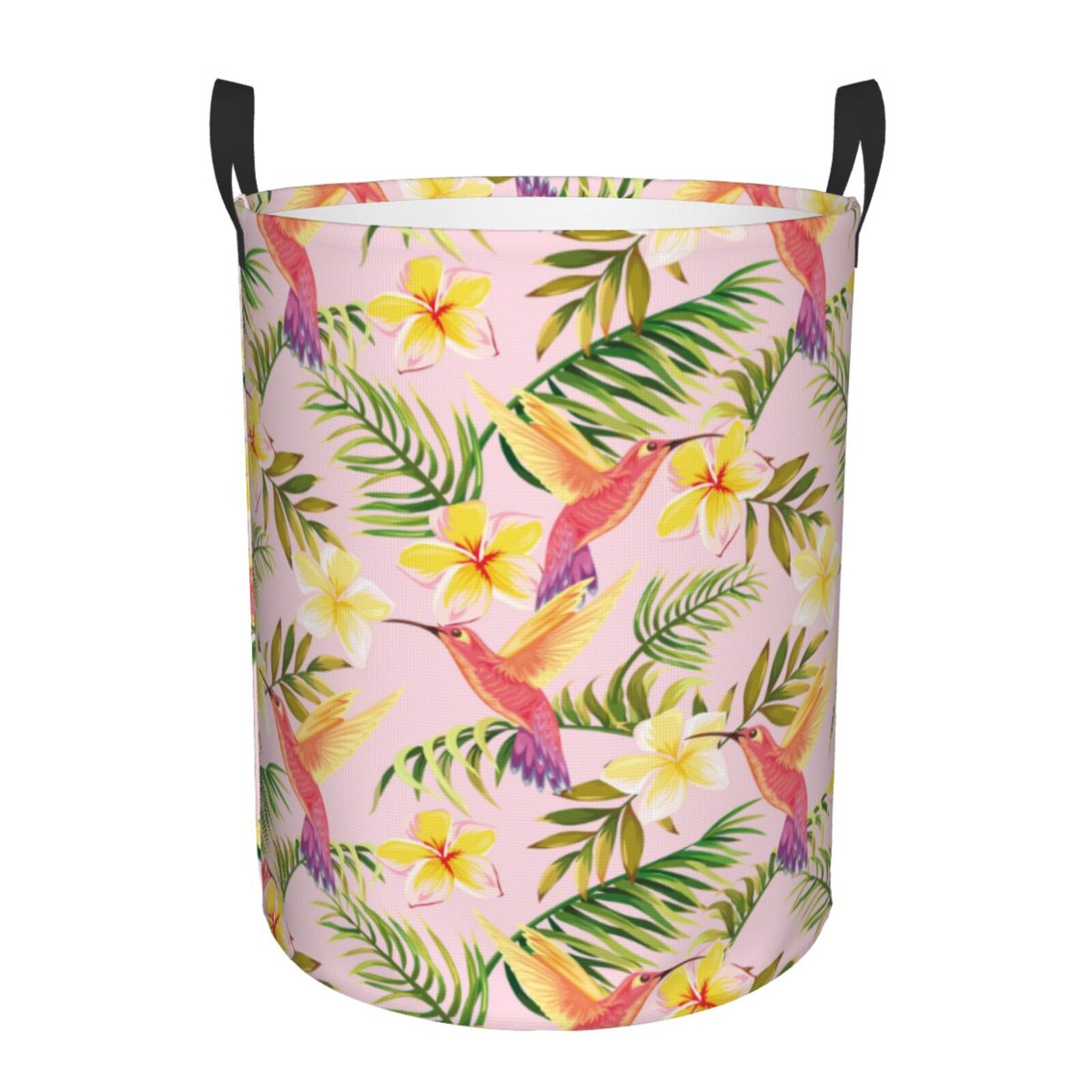 Large Laundry Basket with Handles - Yellow Flower Red Hummingbird Kids Baby Dirty Clothes Laundry Hamper for Bedroom Aesthetic
