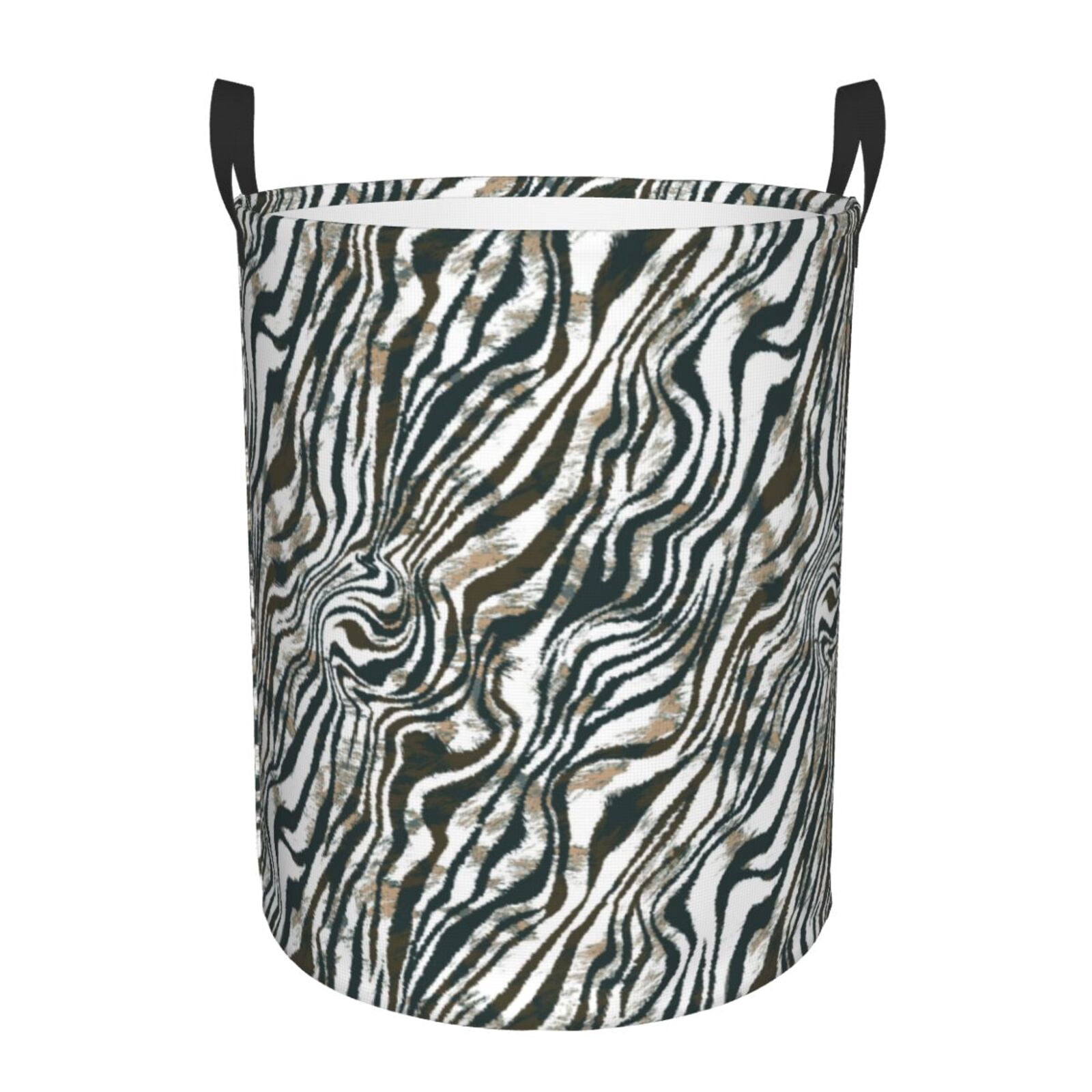 Large Laundry Basket with Handles - Zebra print black white Kids Baby Dirty Clothes Laundry Hamper for Bedroom Aesthetic