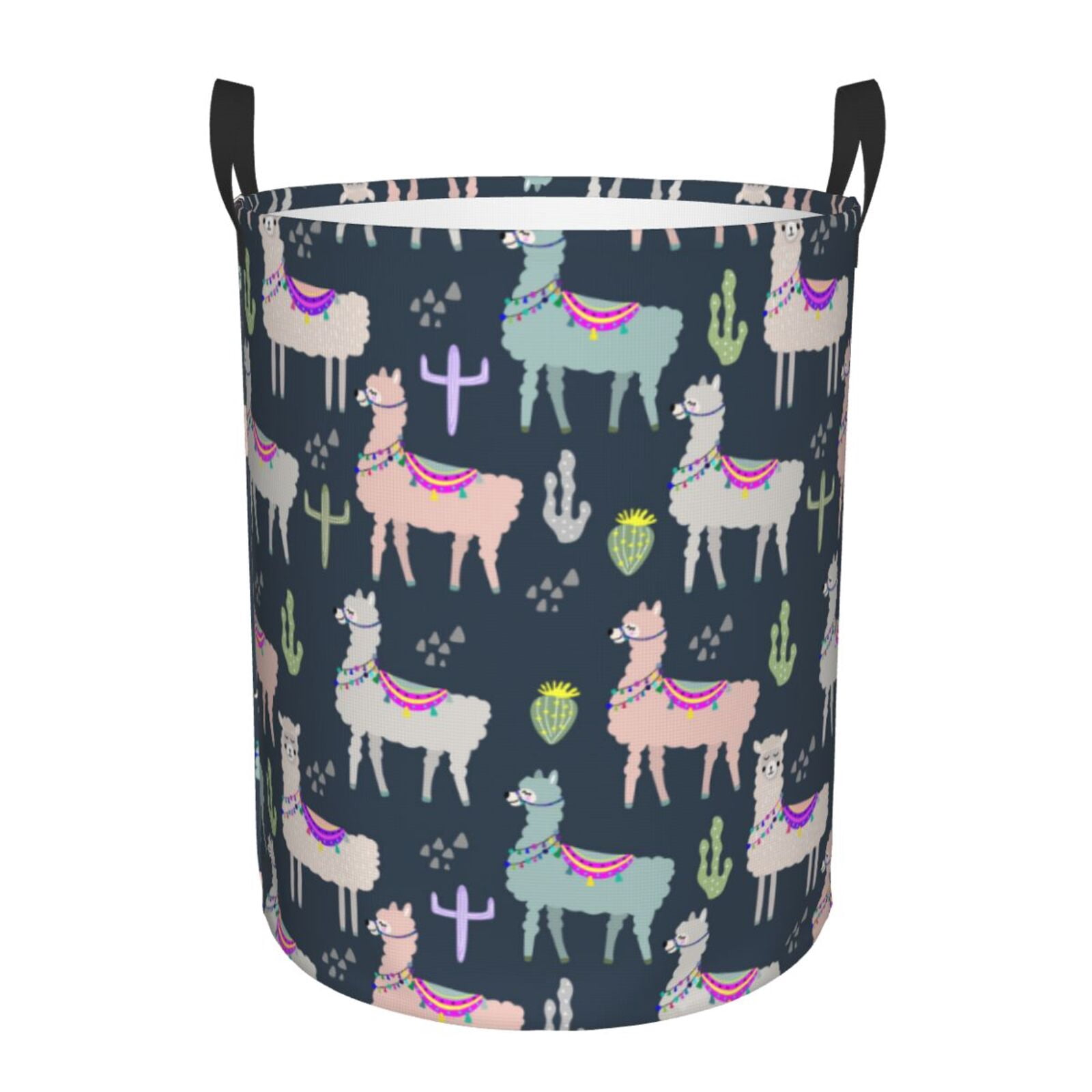 Large Laundry Basket with Handles - alpacas llama cactus navyblue Kids Baby Dirty Clothes Laundry Hamper for Bedroom Aesthetic