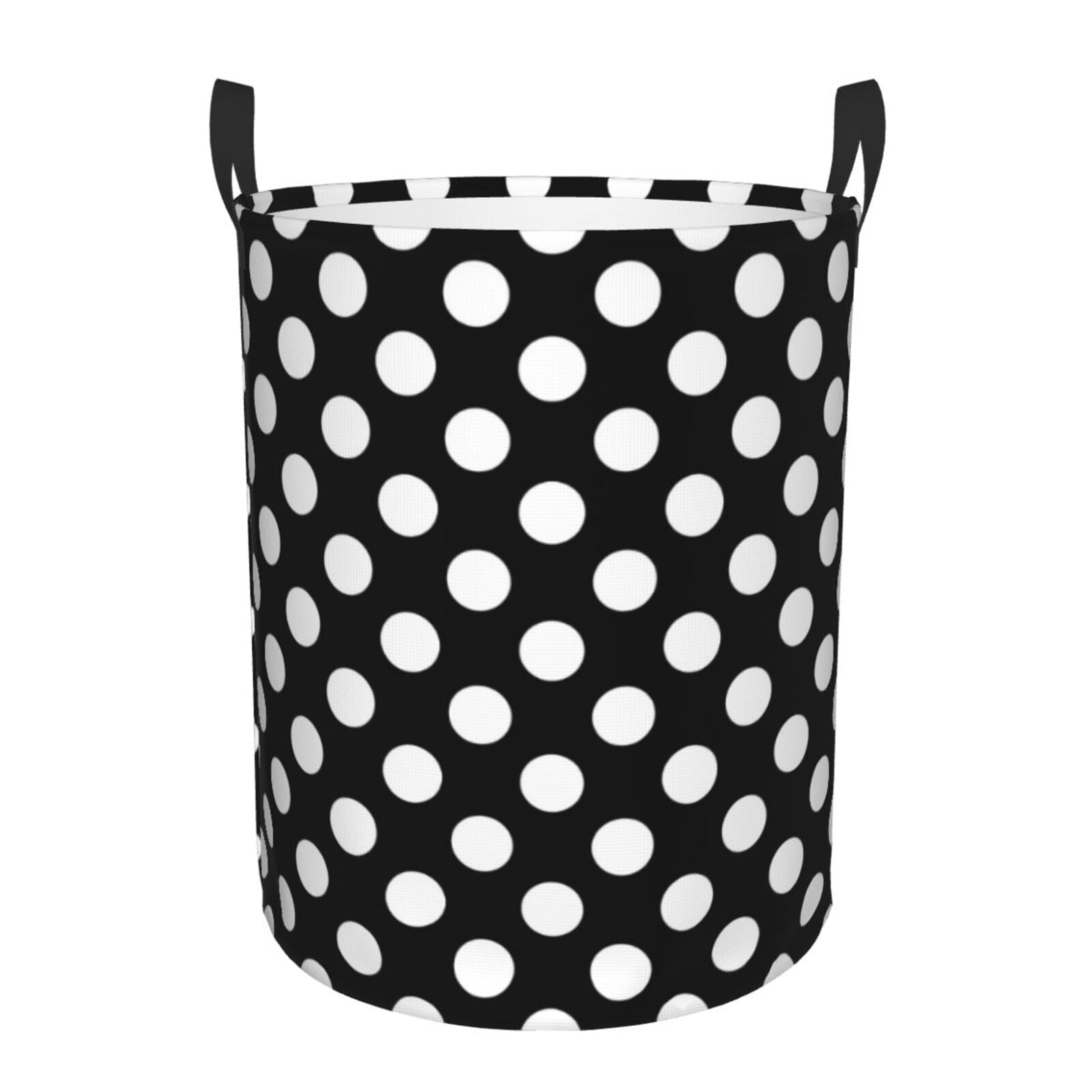 Large Laundry Basket with Handles - black white polka dots Kids Baby Dirty Clothes Laundry Hamper for Bedroom Aesthetic