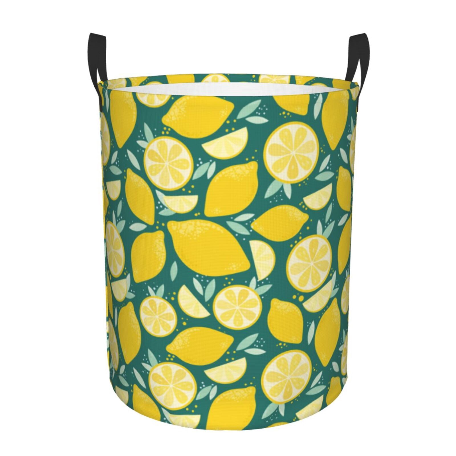 Large Laundry Basket with Handles - cartoon Lemon leaves print Kids Baby Dirty Clothes Laundry Hamper for Bedroom Aesthetic
