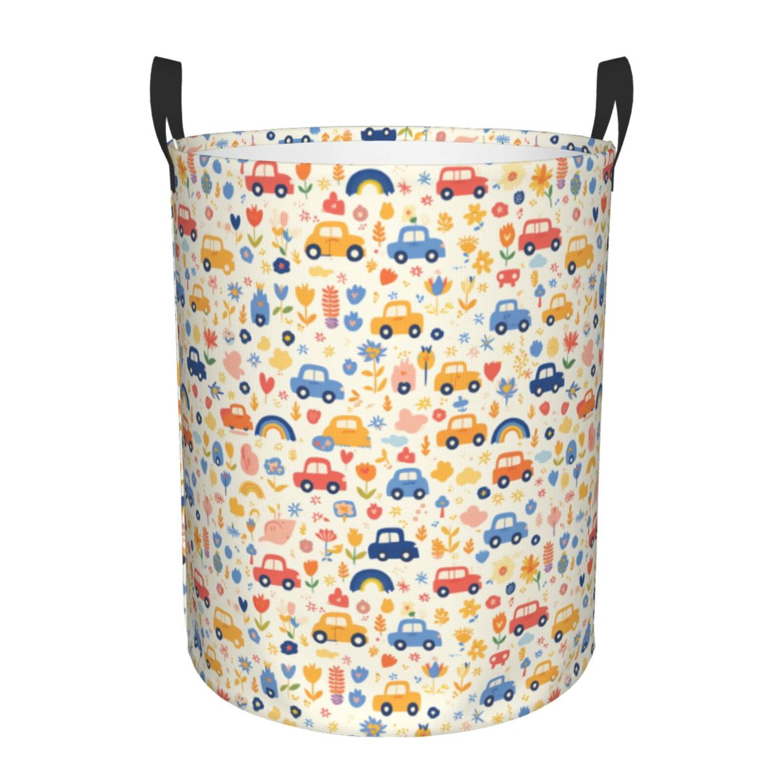 Large Laundry Basket with Handles - cartoon flower rainbow car Kids Baby Dirty Clothes Laundry Hamper for Bedroom Aesthetic