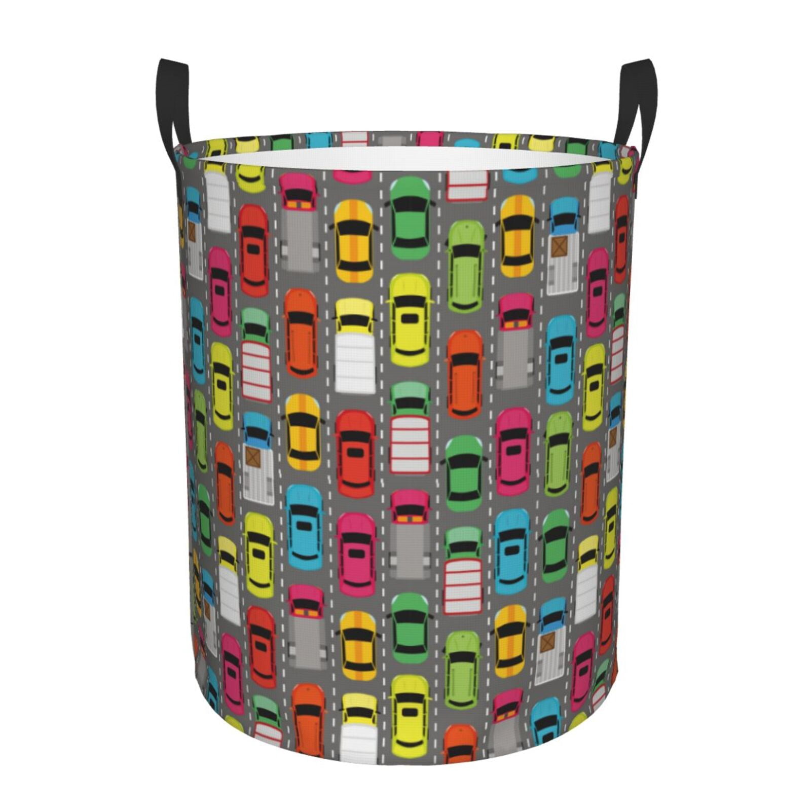 Large Laundry Basket with Handles - colorful cars Kids Baby Dirty Clothes Laundry Hamper for Bedroom Aesthetic