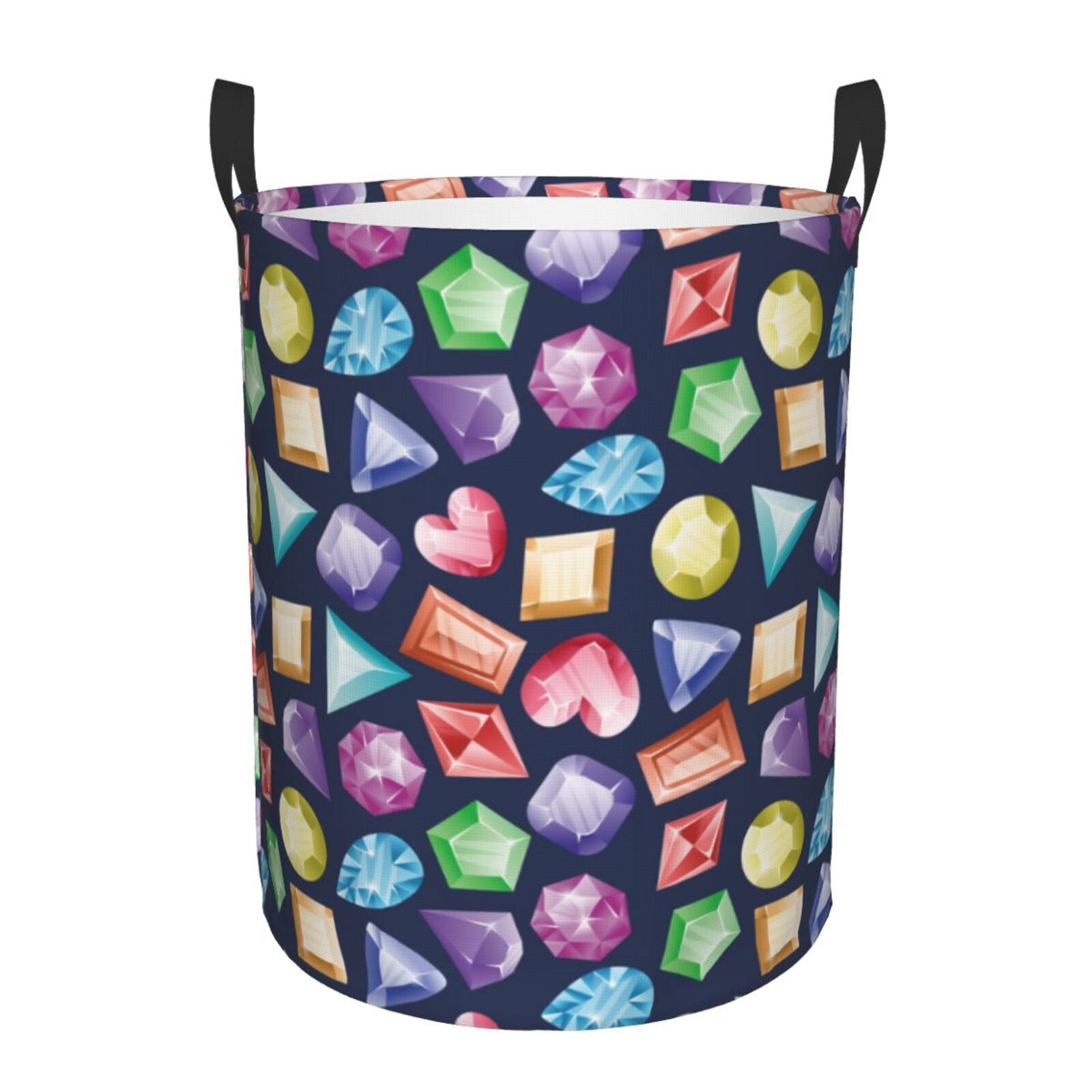 Large Laundry Basket with Handles - colorful crystals stones Kids Baby Dirty Clothes Laundry Hamper for Bedroom Aesthetic