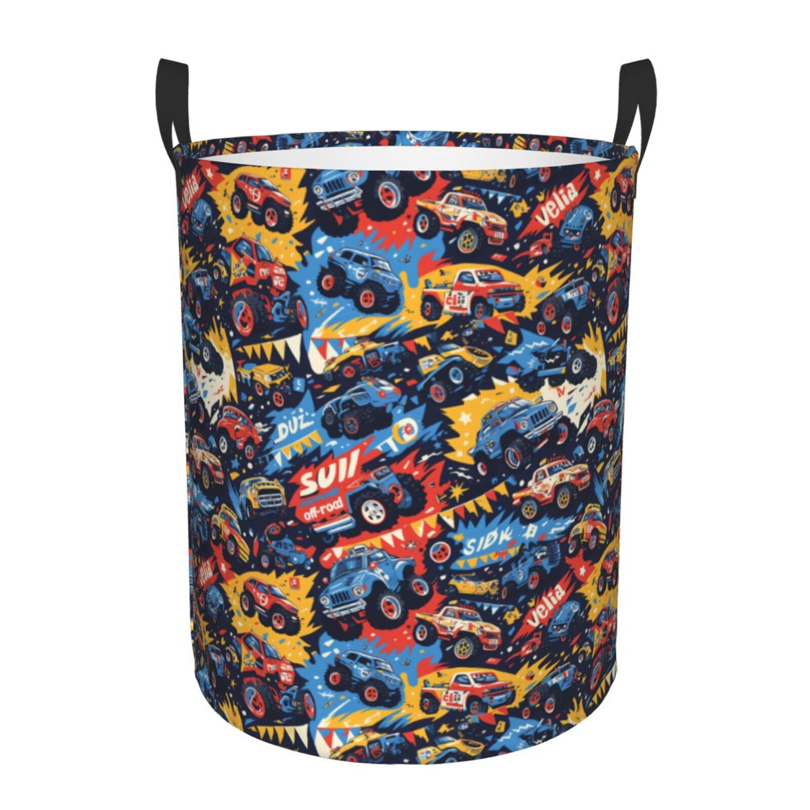 Large Laundry Basket with Handles - colorful off road racing car Kids Baby Dirty Clothes Laundry Hamper for Bedroom Aesthetic