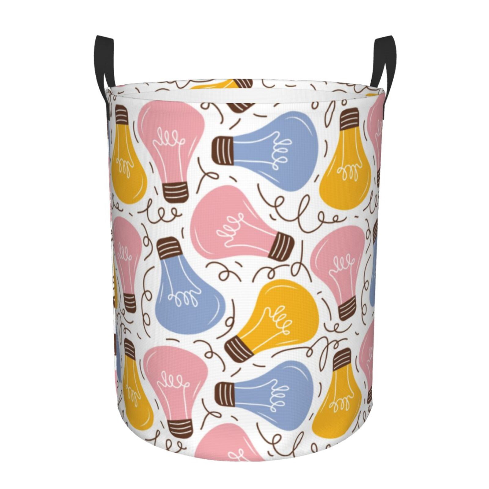 Large Laundry Basket with Handles - colors Light Bulb Print Kids Baby Dirty Clothes Laundry Hamper for Bedroom Aesthetic