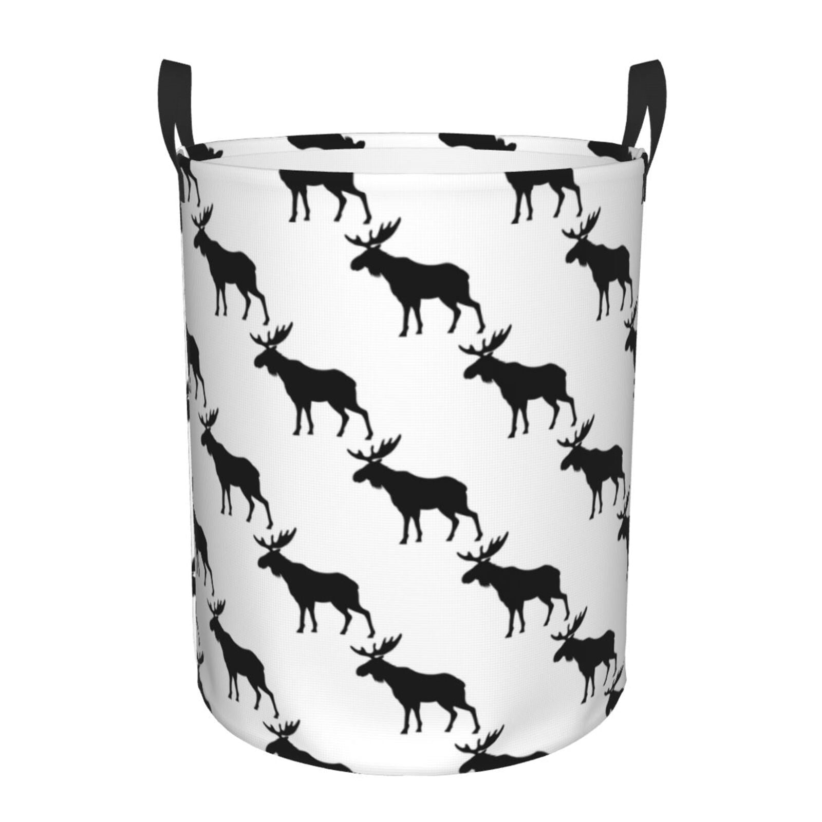 Large Laundry Basket with Handles - cool black Moose Elk white Kids Baby Dirty Clothes Laundry Hamper for Bedroom Aesthetic