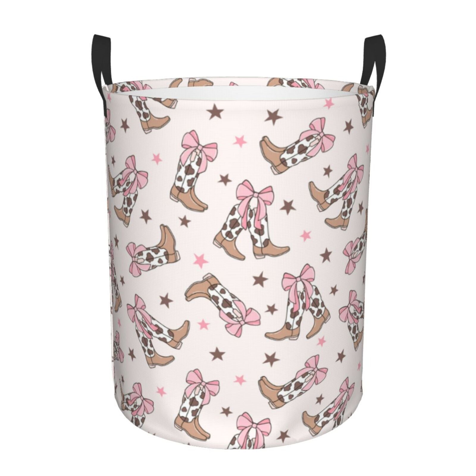 Large Laundry Basket with Handles - cow bows cowgirl boots print Kids Baby Dirty Clothes Laundry Hamper for Bedroom Aesthetic