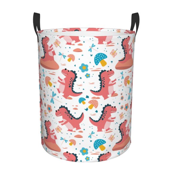 Large Laundry Basket with Handles - cute Dinosaur pink Kids Baby Dirty Clothes Laundry Hamper for Bedroom Aesthetic