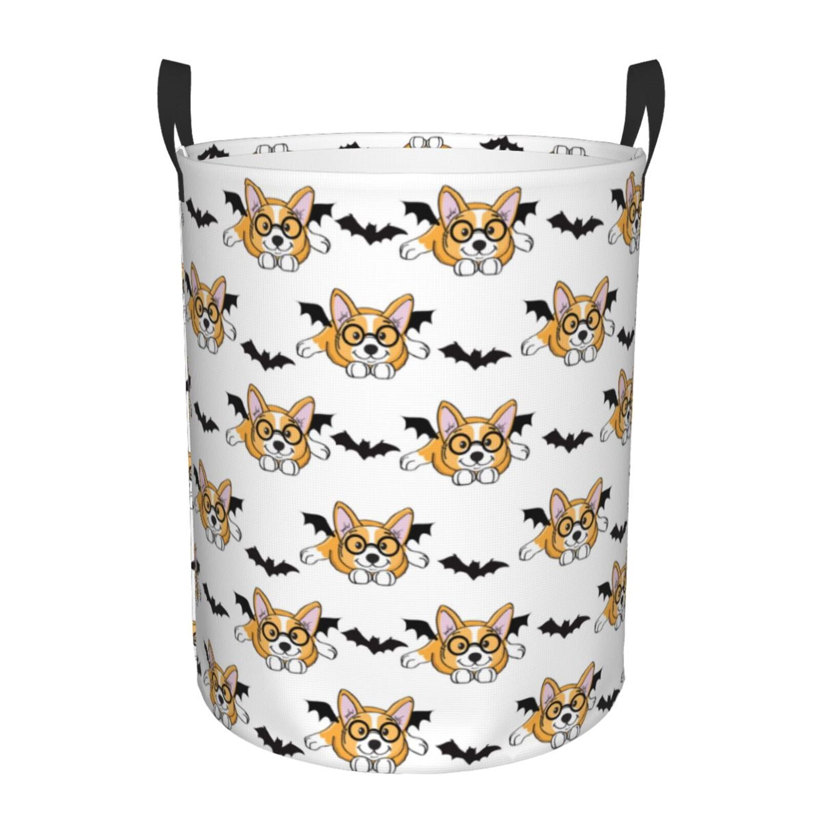 Large Laundry Basket with Handles - cute Halloween corgi dog bat Kids Baby Dirty Clothes Laundry Hamper for Bedroom Aesthetic