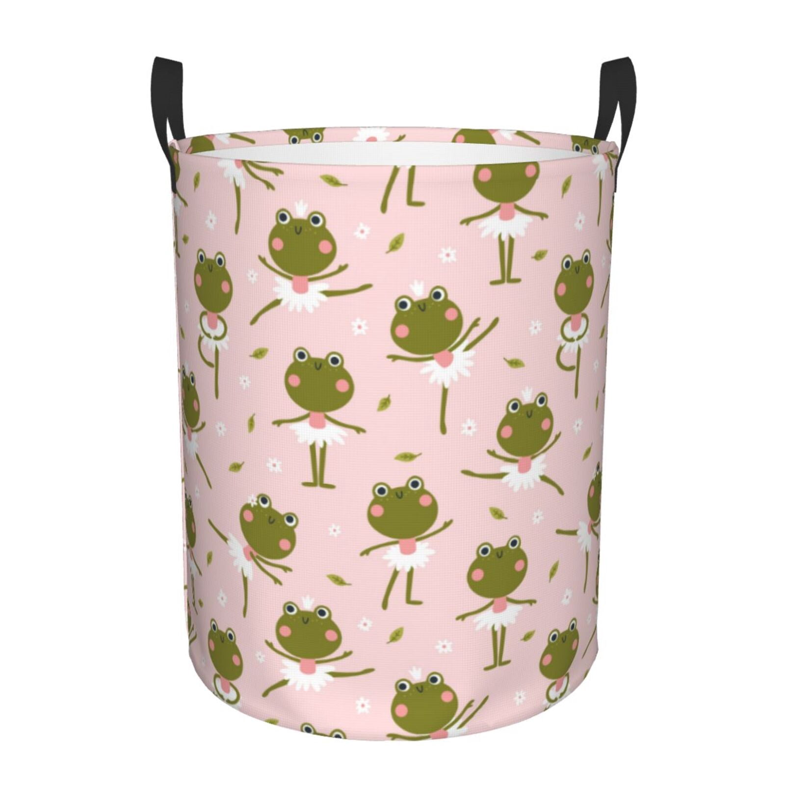 Large Laundry Basket with Handles - cute ballet frogs flower pink Kids Baby Dirty Clothes Laundry Hamper for Bedroom Aesthetic