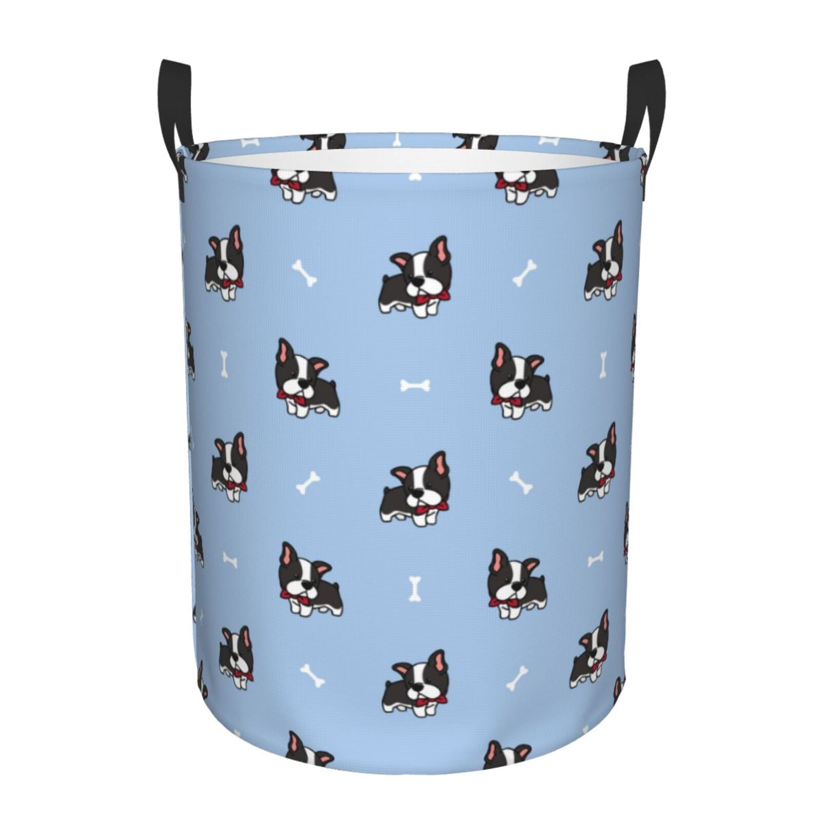 Large Laundry Basket with Handles - cute boston terrier puppy blue Kids Baby Dirty Clothes Laundry Hamper for Bedroom Aesthetic