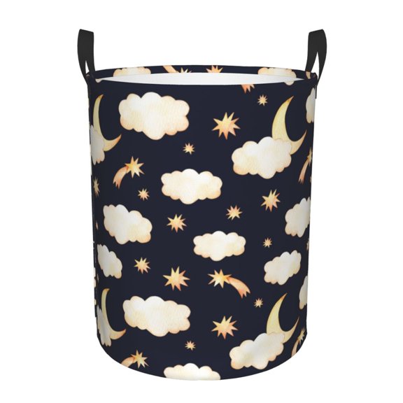 Large Laundry Basket with Handles - cute clouds moon stars Starry sky Kids Baby Dirty Clothes Laundry Hamper for Bedroom Aesthetic
