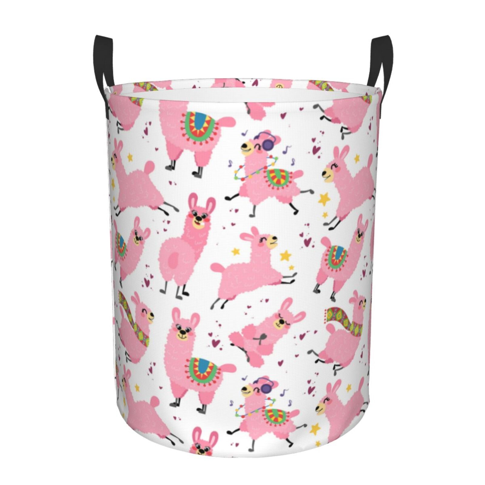 Large Laundry Basket with Handles - cute pink llamas Alpaca funny Kids Baby Dirty Clothes Laundry Hamper for Bedroom Aesthetic