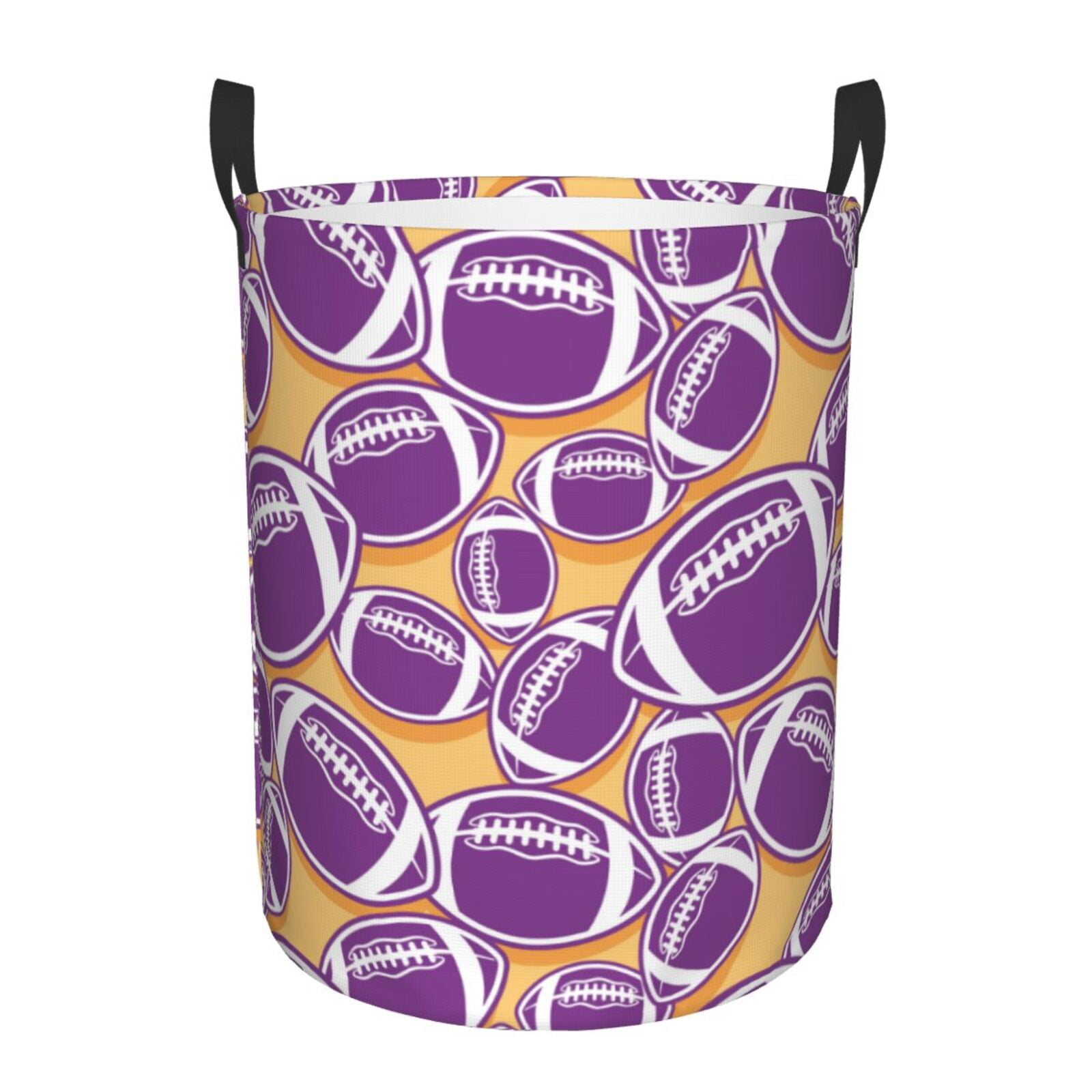 Large Laundry Basket with Handles - cute purple American football Kids Baby Dirty Clothes Laundry Hamper for Bedroom Aesthetic