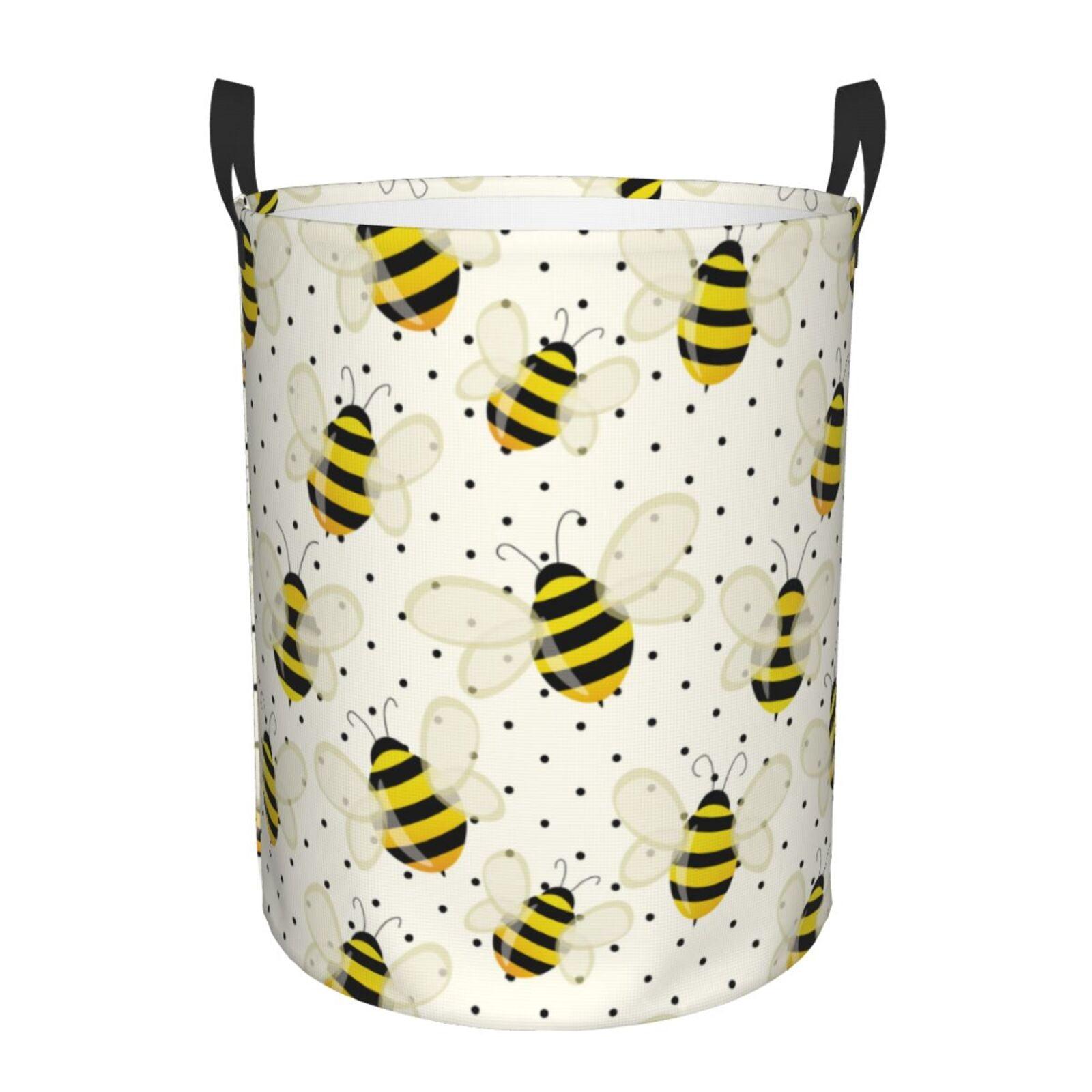 Large Laundry Basket with Handles - cute yellow bees polka dots Kids Baby Dirty Clothes Laundry Hamper for Bedroom Aesthetic