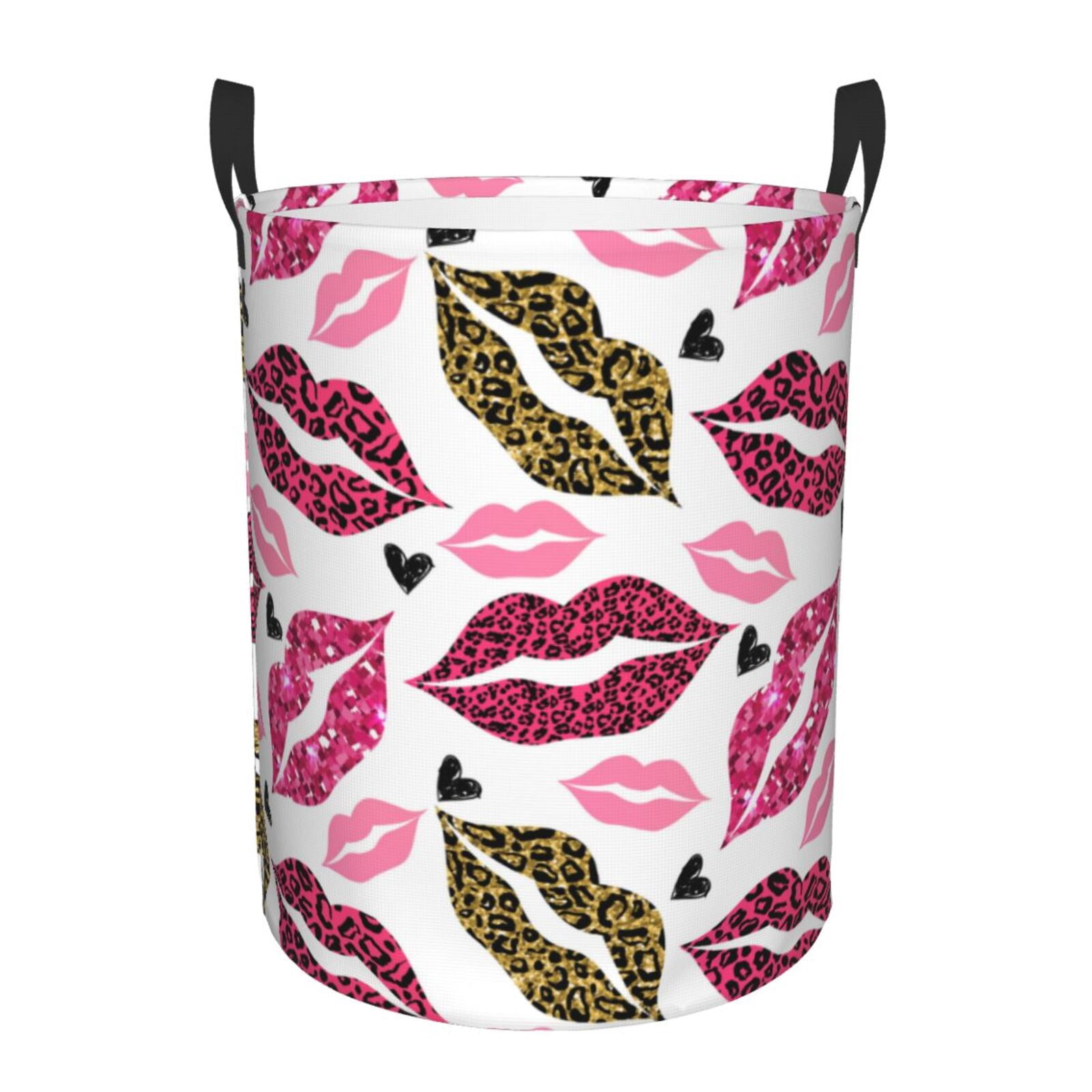 Large Laundry Basket with Handles - fashion Glitter Leopard lips Kids Baby Dirty Clothes Laundry Hamper for Bedroom Aesthetic