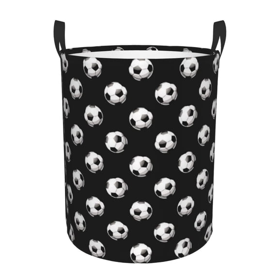 Large Laundry Basket with Handles - football soccer ball black Kids Baby Dirty Clothes Laundry Hamper for Bedroom Aesthetic